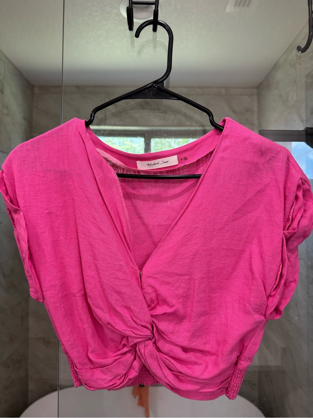 Mustard Seed Hot Pink Twist-Front Crop Top